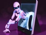  2014 all_fours barretxiii blue_eyes breasts butt cellphone female glowing glowing_eyes hi_res humanoid lips looking_at_viewer machine not_furry phone pink_lips robot siri solo thick_thighs 