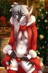  2017 5_fingers anthro areola braided_hair breasts canine clothed clothing detailed_background digital_media_(artwork) dog female grey_eyes grey_hair hair invalid_tag licking licking_lips looking_at_viewer mammal mifa navel open_shirt skimpy smile solo tongue tongue_out white_hair 