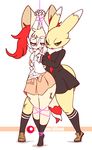  2girls animal_ears animated animated_gif arms_up artist_name assisted_exposure black_dress black_legwear black_sclera blinking blue_eyes blush bondage bound bound_feet bound_legs bound_wrists bra braixen breasts brown_footwear button_pop crossover digimon diives dress fang fox_ears fox_tail full_body furry green_bra half-closed_eyes hands_together hands_up heart highres kneehighs legs_apart logo long_sleeves looking_down medium_breasts multiple_girls necktie no_humans open_fly open_mouth panties patreon patreon_username pink_skirt pokemon pokemon_(creature) pokemon_xy red_eyes red_neckwear renamon school_uniform shirt shoes short_sleeves simple_background skirt skirt_pull socks standing tail teeth text unbuttoned underwear uniform watermark web_address white_background white_panties white_shirt yuri 