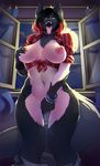  2017 anthro big_breasts breasts canine collar detailed_background female hand_on_breast krokobyaka looking_at_viewer mammal masturbation moon navel nipples open_mouth pussy_juice redshift solo standing star tongue tongue_out transformation were werewolf window 