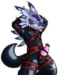  abs anthro belt canine censored clothing digimon erection fur male mammal naughty_face pecs penis simple_background skinsuit solo teeth tight_clothing tongue tongue_out were weregarurumon 装甲 