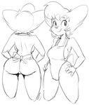  anthro apron big_breasts big_butt black_and_white breasts butt camel_toe canine clothing dbaru disney dog ear_piercing eyelashes female goof_troop hair hands_on_hips mammal mature_female monochrome peg_pete piercing smile 