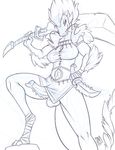  2017 anthro balls clothed clothing dickgirl dragon eastern_dragon erection hair holding_object holding_weapon intersex melee_weapon monochrome penis sketch solo sword weapon zwitterkitsune 