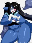  2017 anthro big_breasts black_hair blue_hair breasts digital_media_(artwork) eyewear fan_character female grey_eyes hair happy hi_res juzztie long_hair looking_at_viewer mammal marine multicolored_hair navel nintendo nipples nude open_mouth open_smile penelope_mizutama pink_nose pinniped pok&eacute;mon pok&eacute;mon_(species) popplio pussy simple_background slightly_chubby smile solo teeth tongue two_tone_hair video_games 