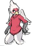  2016 anthro avian beak beverage bird blush bottomless clothed clothing coffee feathers looking_at_viewer male portrait simple_background solo standing sweater tail_feathers three-quarter_portrait turtle_neck white_background white_feather wings yellow_beak zereno 