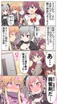  :3 :d ahoge aphrodisiac blue_eyes blush bow bowtie breasts brown_hair celebi_ryousangata cleavage comic commentary_request drill_hair gothic_lolita grey_hair hair_between_eyes heart heart-shaped_pupils ichinose_shiki idolmaster idolmaster_cinderella_girls kanzaki_ranko large_breasts lolita_fashion long_hair multicolored_hair multiple_girls ninomiya_asuka off_shoulder open_mouth orange_hair purple_eyes red_eyes smile symbol-shaped_pupils translation_request twin_drills twintails two-tone_hair 