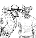  anthro black_and_white canine clothing dog group hat hladilnik male mammal military monochrome open_mouth saliva sharp_teeth shaved teeth yelling 