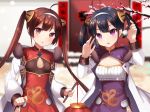  anthropomorphism azur_lane blue_eyes brown_hair chinese_clothes chinese_dress long_hair ning_hai_(azur_lane) ping_hai_(azur_lane) red_eyes tagme_(artist) twintails 