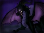  black_scales curved_horns dragon everquest everquest_2 glowing glowing_eyes horn jaled_dar lovecatsanddragons membranous_wings purple_eyes ripped_wings scales simple_background video_games wings 