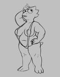  alphys big_breasts bikini breasts claws clothed clothing eyewear feet female glasses grey_background hand_on_hip kabrro lizard monster mostly_nude navel reptile scalie simple_background sketch skimpy slightly_chubby sling_bikini solo swimsuit toe_claws toes undertale video_games 