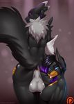  anthro anus balls big_balls big_butt blue_eyes breasts butt canine claws digimon doberman dog doomthewolf fur hi_res looking_back male mammal nipples nude presenting presenting_hindquarters purple_eyes rear_view renamon shade_(darknessrenamon) tongue tongue_out tuft wide_hips zoey_(dirtyrenamon) 