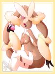  1girl artist_name black_sclera border breasts female flower furry hand_up holding inverted_nipples legs_crossed lemoncore looking_at_viewer lopunny medium_breasts mega_lopunny mega_pokemon nipples no_humans nude pink_eyes pink_flower pokemon pokemon_(creature) pokemon_dppt signature simple_background sitting skindentation smile solo text thighhighs torn_clothes torn_legwear watermark web_address white_background white_legwear yellow_border 