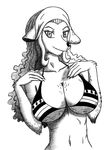  anthro big_breasts bikini breasts canine cleavage clothed clothing dog female huge_breasts looking_at_viewer mammal monochrome navel solo swimsuit wanda_(one_piece) 