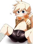  all_fours anthro blue_eyes blush boxers_(clothing) bulge butt canine clothed clothing clothing_lift cub dog fur legwear male mammal nipples penis_outline scarf shirt shirt_lift sitting socks solo tan_fur underwear young とろろうどん 