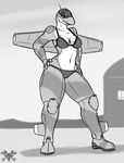  aircraft airplane anthro bikini breasts cleavage clothed clothing cute de_havilland_vampire female jet living_aircraft living_machine machine metalfoxxx monochrome small_(disambiguation) smol solo swimsuit unimpressed 