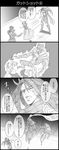  4koma comic fountain_pen gakuran graphite_(medium) greyscale hierophant_green highres jojo_no_kimyou_na_bouken kakyouin_noriaki long_coat long_hair monochrome multiple_boys parody pen scarf school_uniform stand_(jojo) stardust_crusaders straizo traditional_media translated utano 