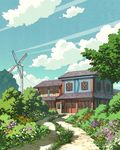  cloud day door flower grass house no_humans original outdoors path road rural scenery sky tree wind_turbine windmill window yk_funa 