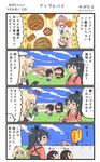  5girls akagi_(kantai_collection) apple_pie black_hair blonde_hair blush brown_hair closed_eyes comic commentary_request fingerless_gloves food gloves highres houshou_(kantai_collection) iowa_(kantai_collection) japanese_clothes kaga_(kantai_collection) kantai_collection long_hair megahiyo multiple_girls pie ponytail saratoga_(kantai_collection) side_ponytail speech_bubble sweatdrop translated twitter_username younger 