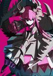  blue_eyes boushi-ya clenched_hand dragon_horns elizabeth_bathory_(fate)_(all) fate/grand_order fate_(series) horns mecha_eli-chan pink_background pink_hair pointy_ears robot smile tail wings 