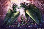 2017 ambiguous_gender digital_media_(artwork) dragon duo feral flashw green_scales horn long_mouth membranous_wings no_sclera scales scalie smile spines western_dragon wings 