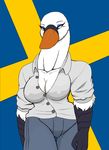  2013 anthro avian big_breasts bird blue_eyes breasts cleavage clothed clothing droll3 feathers female swan sweden swedish swedish_flag tianna_(droll3) white_feathers world_war world_war_1 world_war_2 