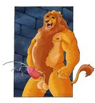  animal_genitalia balls barbed_penis belly body_hair bush_(disambiguation) castle crown cum disney father feline happy_trail king_richard lion male mammal mane masturbation musclegut muscular nipples orgasm parent paws penis robin_hood seed solo tarolyon 