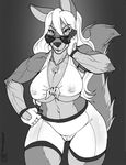  anthro big_breasts breasts camel_toe canine clothing eyewear female looking_at_viewer mammal mature_female max_blackrabbit muscular muscular_female nipple_bulge smile solo standing sunglasses tight_clothing voluptuous 