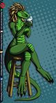  anthro beverage breasts claws coffee crossed_legs cup digital_media_(artwork) draconid feathers female nude predaguy reptile ring scales scalie smile stool toe_ring wikapi 