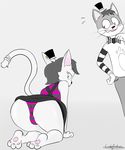  2017 anthro bitter_whiskers blood bonnie_mcclaw bow_tie butt cat clothed clothing duo feline female flower fur gloves hair hat lf looking_at_viewer male mammal nosebleed panties paws plant presenting simple_background underwear white_fur 