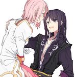  black_hair couple dress estellise_sidos_heurassein gloves green_eyes imea long_hair pink_hair short_hair smile tales_of_(series) tales_of_vesperia white_background yuri_lowell 