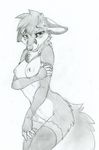  5_fingers anthro breasts canine female fox looking_at_viewer mammal nipples ruaidri simple_background sketch smile solo traditional_media_(artwork) white_background 