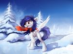  blue_hair detailed_background digital_media_(artwork) equine fan_character feathered_wings feathers hair hooves mammal my_little_pony outside pegasus ramiras red_eyes sky smile white_feathers wings 