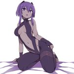  :o bare_shoulders barefoot black_gloves black_hairband black_leotard breasts breasts_apart chan_co dark_skin eyebrows_visible_through_hair fate/grand_order fate/prototype fate_(series) fingerless_gloves gloves hair_between_eyes hairband hassan_of_serenity_(fate) leotard long_hair looking_at_viewer medium_breasts navel parted_lips purple_eyes purple_hair short_hair short_hair_with_long_locks sidelocks simple_background sitting solo stirrup_legwear toeless_legwear white_background 