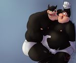  anthro ballbusting bulge cat clothing cock_and_ball_torture disney duo father father_and_son feline goof_troop male mammal overweight parent peter_pete_sr. pj_(goof_troop) son sugarscissor underwear 