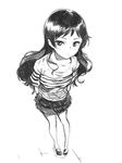  foreshortening full_body graphite_(medium) greyscale highres idolmaster idolmaster_million_live! kitazawa_shiho long_hair looking_at_viewer monochrome nekoi_mie shirt sketch solo striped striped_shirt traditional_media 