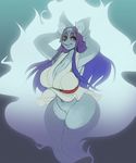  2017 anthro aura big_breasts breasts canine cleavage clothed clothing female fox ghost hair huge_breasts japanese_clothing looking_at_viewer mammal navel purple_hair smile snout solo spirit triuni 