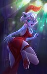  2017 anthro big_breasts blonde_hair blue_eyes breasts butt clothed clothing digital_media_(artwork) dress female fur hair jigglypuff levaligress looking_at_viewer mammal nintendo open_mouth pok&eacute;mon pok&eacute;mon_(species) pok&eacute;morph red_dress solo video_games 