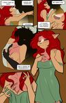  anthro blush breasts cat clothing comic dialogue duo english_text feline female fur hair hand_on_breast kathy-lu kathy-lu_(character) kissing lynx male male/female mammal nipples off_shoulder pink_fur red_hair text 