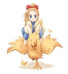  blonde_hair blue_eyes chocobo commentary_request dress final_fantasy final_fantasy_v krile_mayer_baldesion long_hair mute_mute ponytail smile 