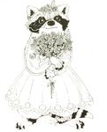  2016 anthro bouquet bride claws clothing cute dress female flower goat-soap mammal monochrome plant plantigrade procyonid raccoon ribbons rose solo standing starry_eyed veil wedding_dress 