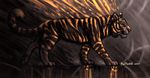  2017 amber_eyes ambiguous_gender digital_media_(artwork) feline feral flashw fur long_mouth mammal orange_stripes paws solo standing striped_fur stripes tiger 