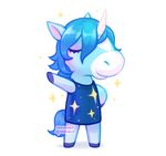  1boy animal_ears artist_name doubutsu_no_mori eyes_closed horn horse horse_ears horse_tail image_sample julie_(doubutsu_no_mori) lowres simple_background solo sparkle tail tumblr_sample unicorn white_background 