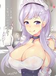  azur_lane bangs bare_shoulders belfast_(azur_lane) black_corset blush braid breasts closed_mouth collarbone corset covered_nipples dated dress drink drinking_straw elbow_gloves french_braid gloves headdress heart heart-shaped_pupils indoors kuavera large_breasts lips long_hair looking_at_viewer partially_translated purple_eyes see-through silver_hair smile solo symbol-shaped_pupils tongue tongue_out translation_request twitter_username upper_body white_dress white_gloves 