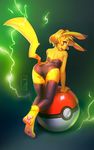  2017 anthro blonde_hair butt cleft_tail clothed clothing digital_media_(artwork) female fur hair levaligress looking_at_viewer looking_back mammal nintendo open_mouth pikachu pok&eacute;mon pok&eacute;mon_(species) pok&eacute;morph rear_view solo tight_clothing video_games yellow_fur 
