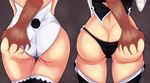  ass ass_grab black_legwear black_panties bunny_tail butt_crack commentary_request cowboy_shot deep_skin disembodied_limb fate/grand_order fate_(series) groping hand_on_ass jack_the_ripper_(fate/apocrypha) kawahara_no_keidai leotard mary_read_(fate/grand_order) multiple_girls panties pussy_juice sweat tail thigh_gap thighhighs underwear white_leotard 
