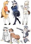  :&lt; absurdres alpaca_ears alpaca_suri_(kemono_friends) animal_ears barefoot bird_tail black_eyes black_gloves black_legwear black_neckwear black_skirt blonde_hair bow bowtie brown_eyes brown_hair chestnut_mouth covered_navel cup elbow_gloves eurasian_eagle_owl_(kemono_friends) extra_ears ezo_red_fox_(kemono_friends) fingerless_gloves fox_ears fox_tail fur-trimmed_sleeves fur_collar fur_trim gloves gradient_legwear grey_gloves grey_hair grey_legwear hair_over_one_eye head_wings highres holding holding_tray horizontal_pupils kemono_friends long_hair multicolored_hair multiple_girls northern_white-faced_owl_(kemono_friends) orange_eyes otter_ears otter_tail outstretched_arms pantyhose pleated_skirt saruchitan short_hair silver_eyes silver_fox_(kemono_friends) simple_background skirt small-clawed_otter_(kemono_friends) stirrup_legwear tail teacup thighhighs toeless_legwear tray very_long_hair white_background white_hair white_legwear white_skirt 