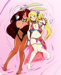  blonde_hair blush breasts bunny_ears bunny_suit erect_nipples erza_scarlet fairy_tail large_breasts lucy_heartfilia red_hair smile 