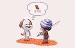  animoji dog doubutsu_no_mori food furry hscatter jerky male_focus multiple_boys parody smile speech_bubble 