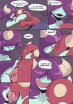  2017 big_breasts breasts caesar_(peculiart) clothed clothing comic dandy_demons demon devilchild duo english_text faceless_(species) female french_kissing hair_over_eyes hi_res horn huge_breasts humanoid hybrid hyper kissing male mature_female mother not_furry open_mouth parent peculiart shorts sue_(peculiart) text tongue topless 