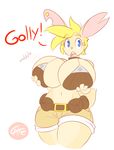  animated anthro big_breasts blonde_hair blue_eyes bouncing_breasts breasts brown_fur buzz_brambles_(pookahforhire) clothing collar female fur hair hi_res huge_breasts lagomorph mammal navel rabbit shorts solo theycallhimcake 